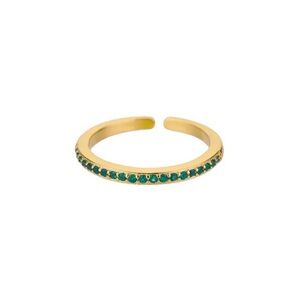 Gold PVD Adjustable Ring with Green Pavé Stones | Minimal Stackable